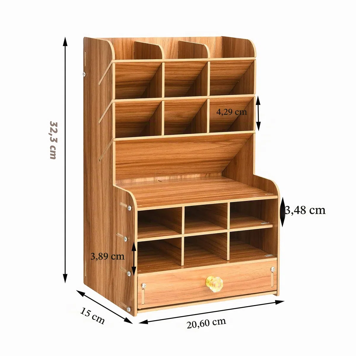 Mnkyer Hölzerner Schreibtischorganisator Multifunktionale Desktop Schreibwaren Stifthalterbox für das Home Office School Supply-Lagerregal mit Schublade (Kirsche-b16)