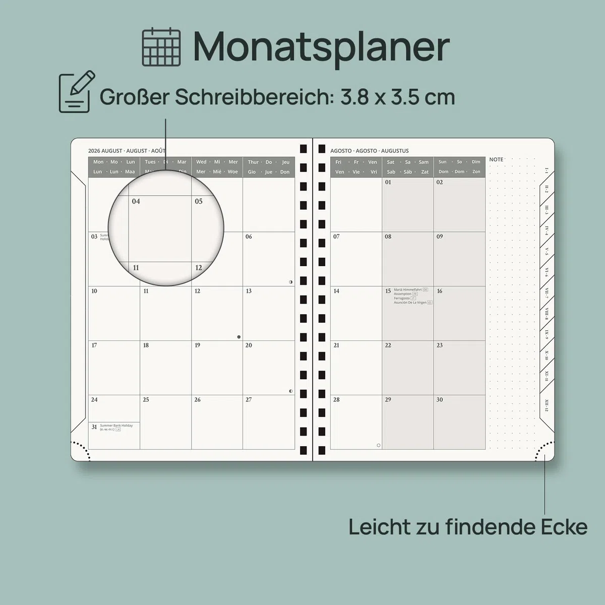 POPRUN Kalender 2026 2027 Buchkalender Notizbuch (Aug.2026-Dez.2027), ca. A5 (22 x 16,5 cm), Terminplaner, Wochenplaner Ringbuch mit Softcover, Zertifiziertem Papier (Rosa)