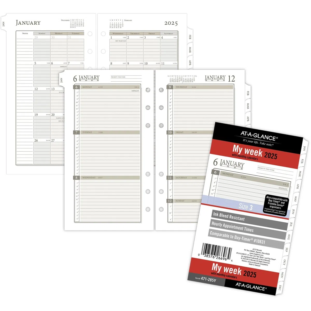AT-A-GLANCE Nachfüllpackung für 2025, wöchentlich und monatlich, 9,5 x 17,5 cm, tragbare Größe, lose Blätter (471-285Y-25)
