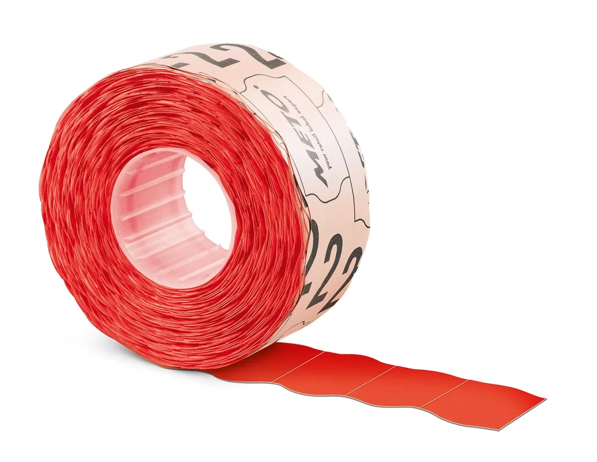 Original Meto Etiketten für Preisauszeichner (26x12 mm, 1-Zeilig, 6.000 Stück, fluor rot, permanent, Preisetiketten für Meto, Hutner, Avery, Contact, Sato, Tovel etc.)