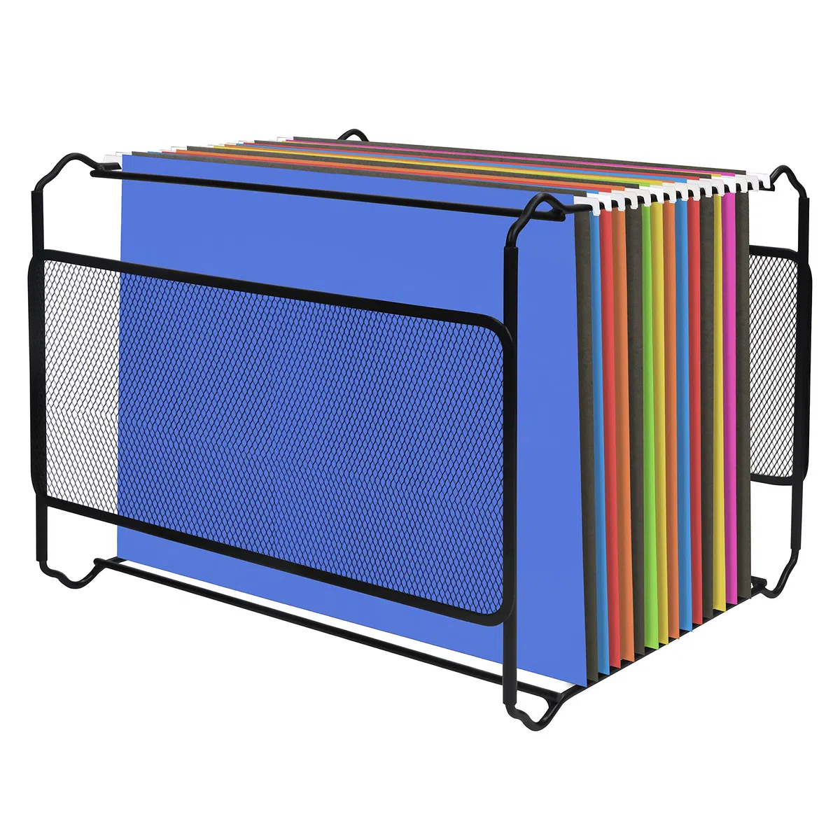 BELLE VOUS Schreibtisch Organizer Schwarz aus Metall (33,5 x 25,5 x 28 cm) A4 Hänge Stehsammler Metall Für ca.30 Dokumente, Ordner Organizer, Brieftasche, Papier Organizer, Unterlagen Aufbewahrung