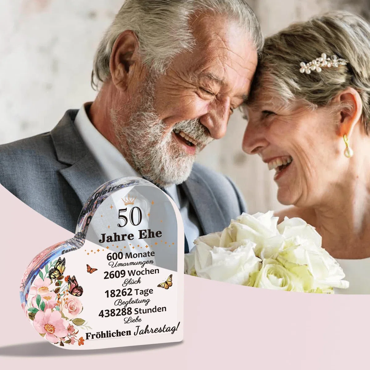 Geschenk Goldene Hochzeit, 50. Hochzeitstag 12cm-1cm Herzförmiges Transparentes Ornament, Goldene Hochzeit Geschenke Fur Papa, Mama