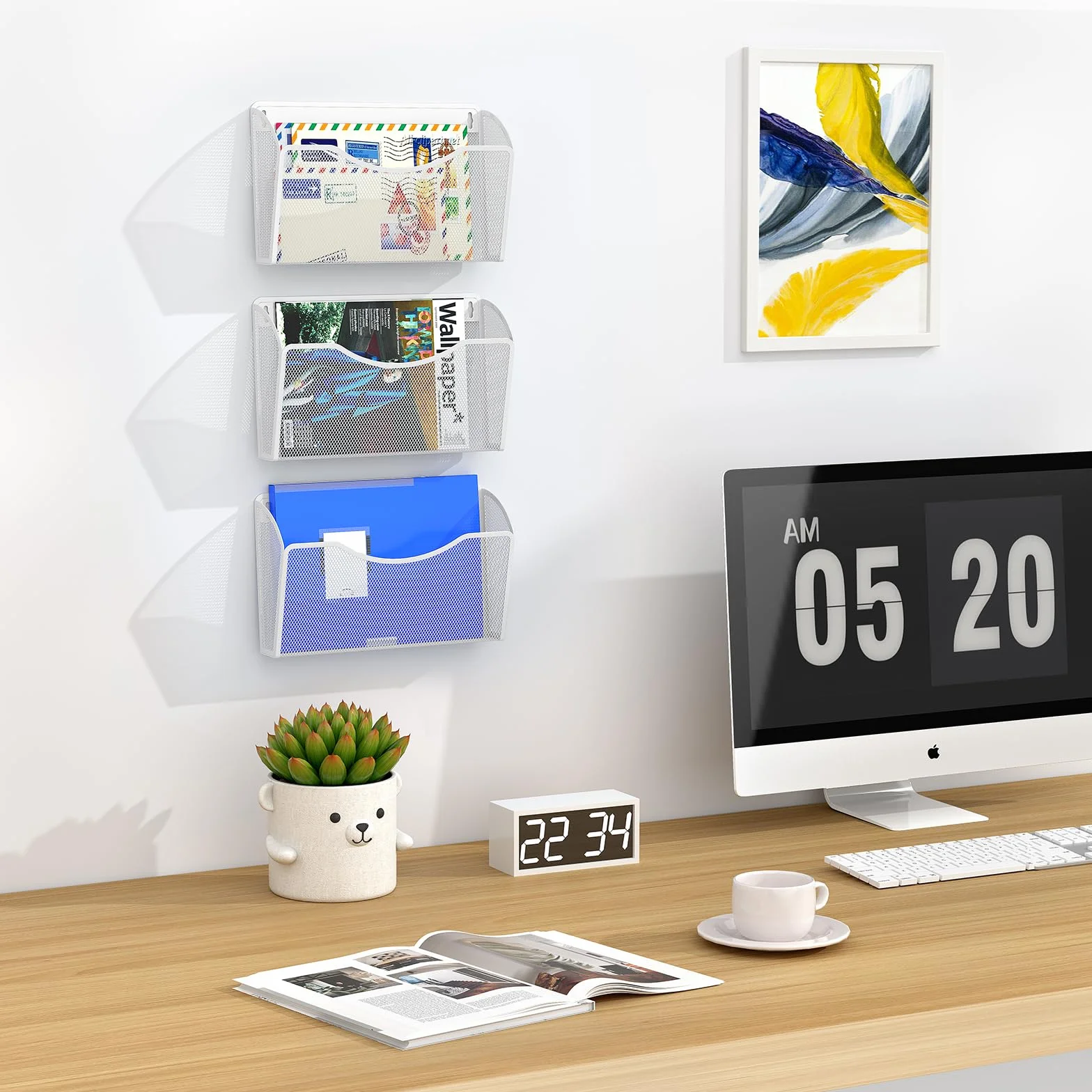 EasyPAG Metall Querformat A4 Zeitschriftenhalter Wand Zeitschriften Wandhalter Aktenablage Dokumentenhalter Hängend Magazin Organizer,Weiß