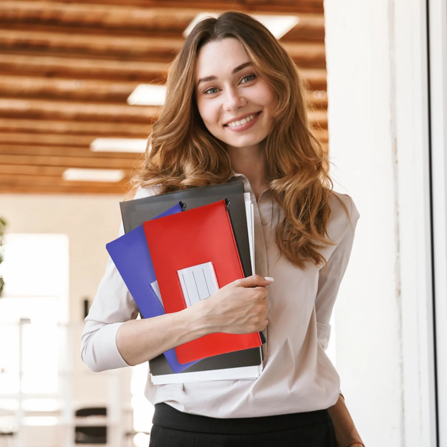 5 Pcs Dokumentenmappe A5, Geldtasche Banktasche Leder, Geldscheine Aufbewahrung, Geldscheintasche Klein mit Reißverschluss und Fenster, Dokumententasche Wasserdicht, Geldmappe Schule Business (Set B)