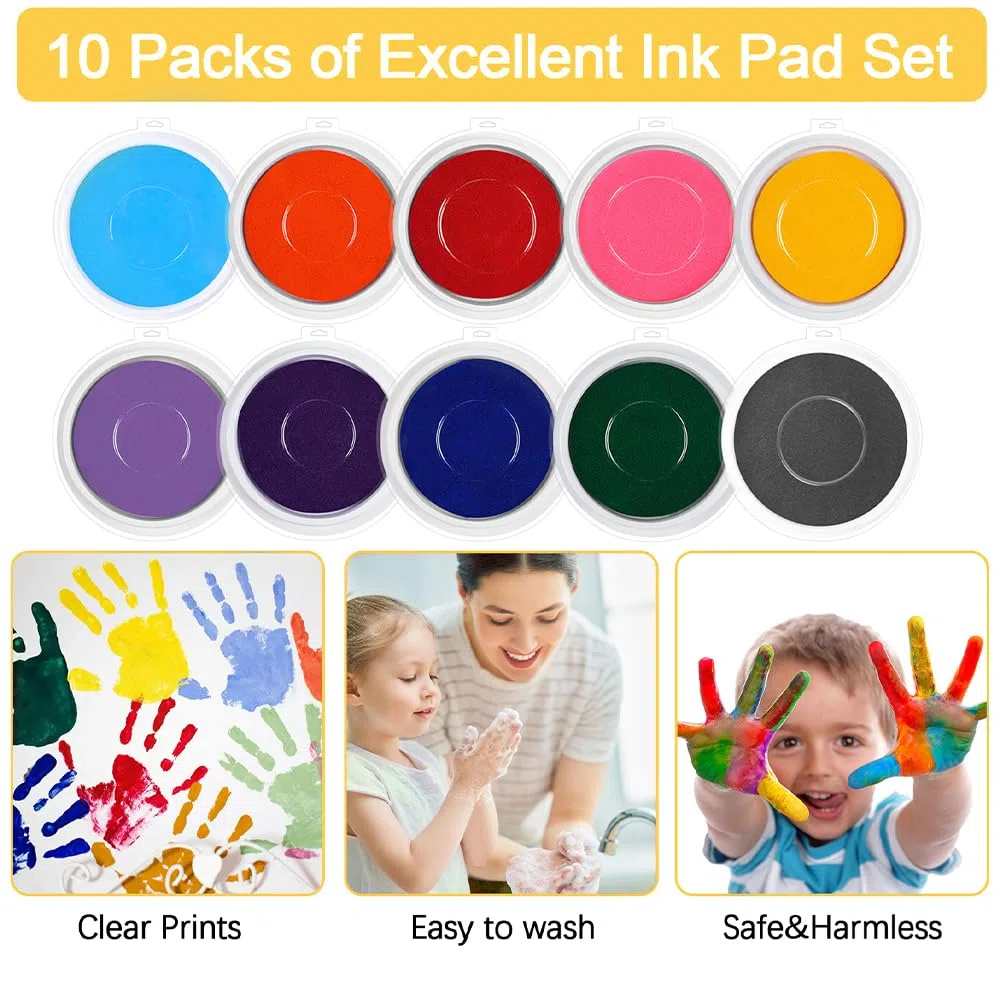 10pcs Groß Stempelkissen Bunt, Fingerstempel Fingerabdruck Set，Abwaschbar Embossing Fingerstempelfarbe Ink Pad für Kartenherstellung Scrapbooking Stempelzubehör