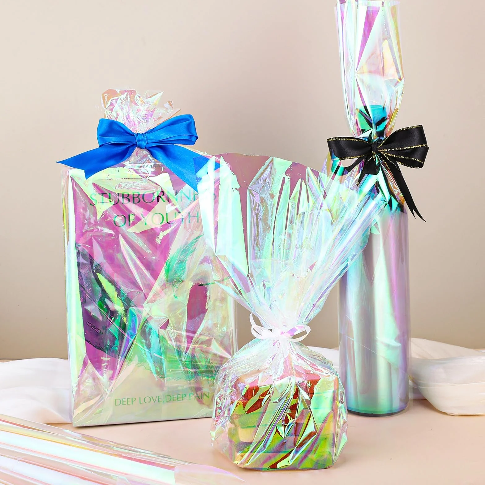woric Irisierende Folie, 43cmx25m Regenbogen Cellophan Rolle Geschenkfolie Farbig Blumenfolie Verpackungsfolie für Geschenke Blumenstrauß Geschenkkorb Geburtstag Hochzeit Muttertag Party