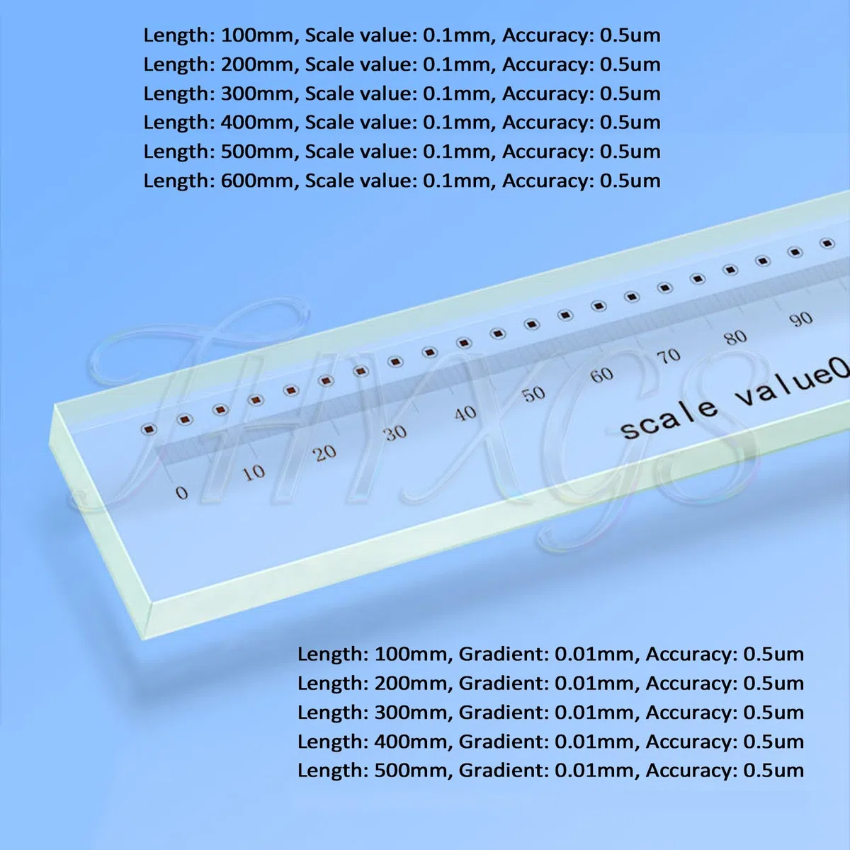 Linienlineal aus Glas, optisches Instrument für Direktschreib-Lithografie, Genauigkeit ± 0,5 um, Länge 100–600 mm, inklusive Aluminiumbox zum Messen der Länge