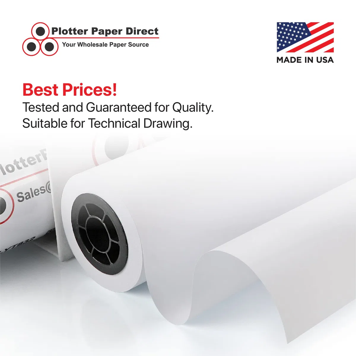 Plotter Paper Direct Unbeschichtete Inkjet-Bond-Papierrolle, 10,9 kg, 4 Rollen, 76,2 cm x 90 m, 5,1 cm Kern)