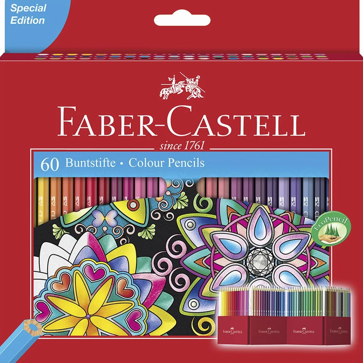 Faber-Castell 111260 - Buntstifte Set Castle, 60-teilig, hexagonal, bruchsicher, für Kinder und Erwachsene | Bruchsichere Farbstifte mit hoher Farbbrillanz und weicher Mine für Kinder und Erwachsene