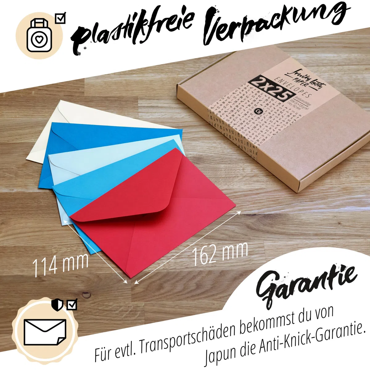 Japun – 50 farbige Briefumschläge im Set (2 x 25 Farben) aus Papier, Kuvert, Umschlag ohne Fenster - din C6-162 x 114 mm - 120 g/m² - bunt