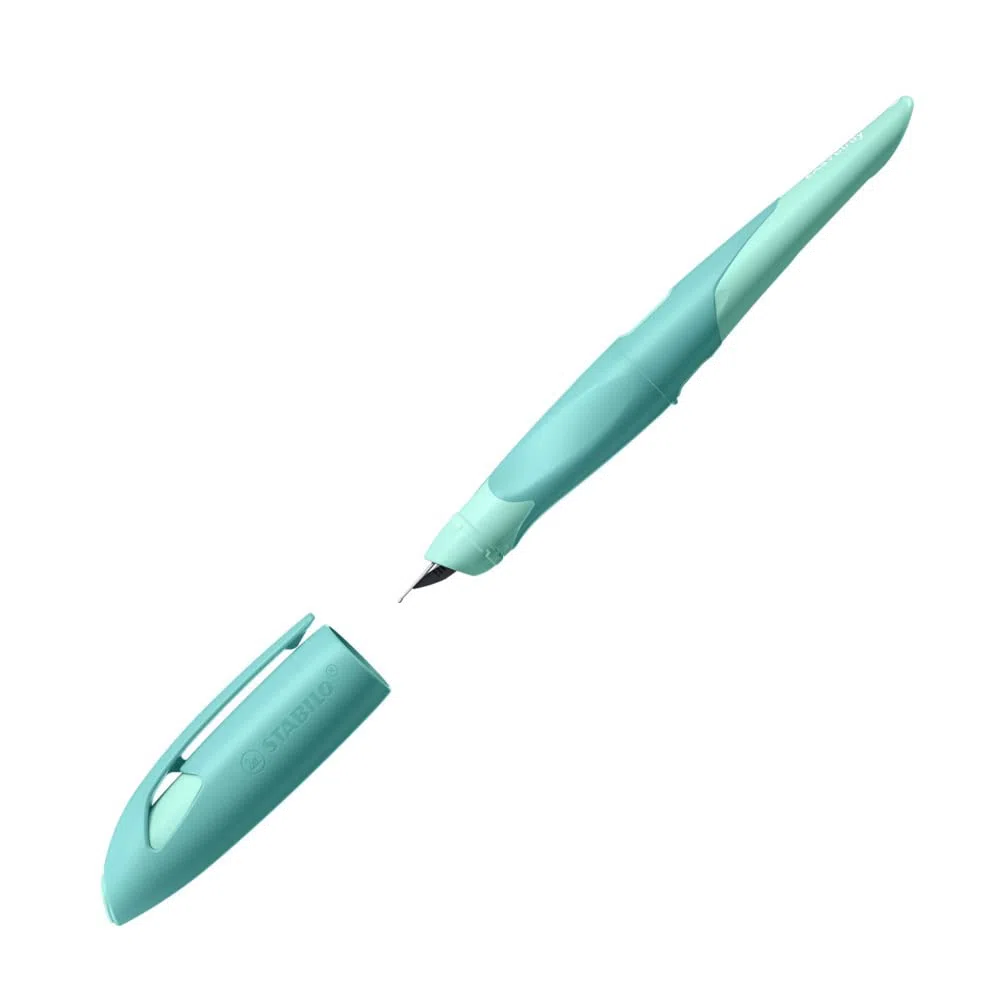 STABILO - Ergonomischer Schulfüller für Rechtshänder mit Anfänger-Feder - EASYbirdy Pastel in aqua grün/mint - inkl. Patrone blau (löschbar) - ohne Einstellwerkzeug