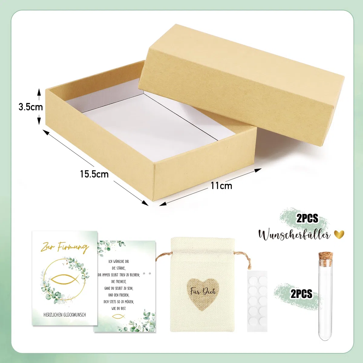 BOFUNX Firmung Geschenke Verpackung Geldgeschenke zur Firmung Inklusive Karte Geschenkbox Kunststoff Reagenzglas Jutesäckchen Geld Gutschein Verpackung für Jungen Mädchen
