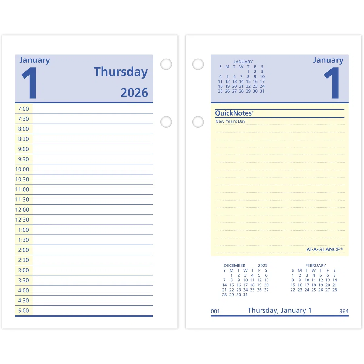 AT-A-GLANCE 2026 Tischkalender Nachfüllung, täglich, 8,9 x 15,2 cm, Standard, lose Blätter, QuickNotes (E5175026)