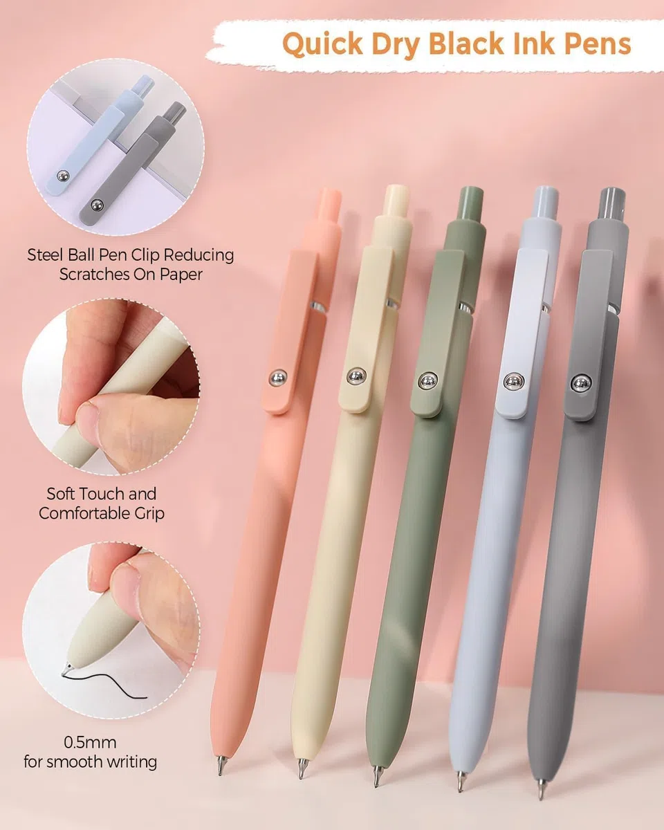 SKYDUE Schulbedarf, Federmäppchen mit 12 Pastell-Textmarkern, 5 schwarzen Gelstiften, Druckbleistiften, College-Essentials, Studenten, Schreibwaren-Set, Rosa, 38-teilig