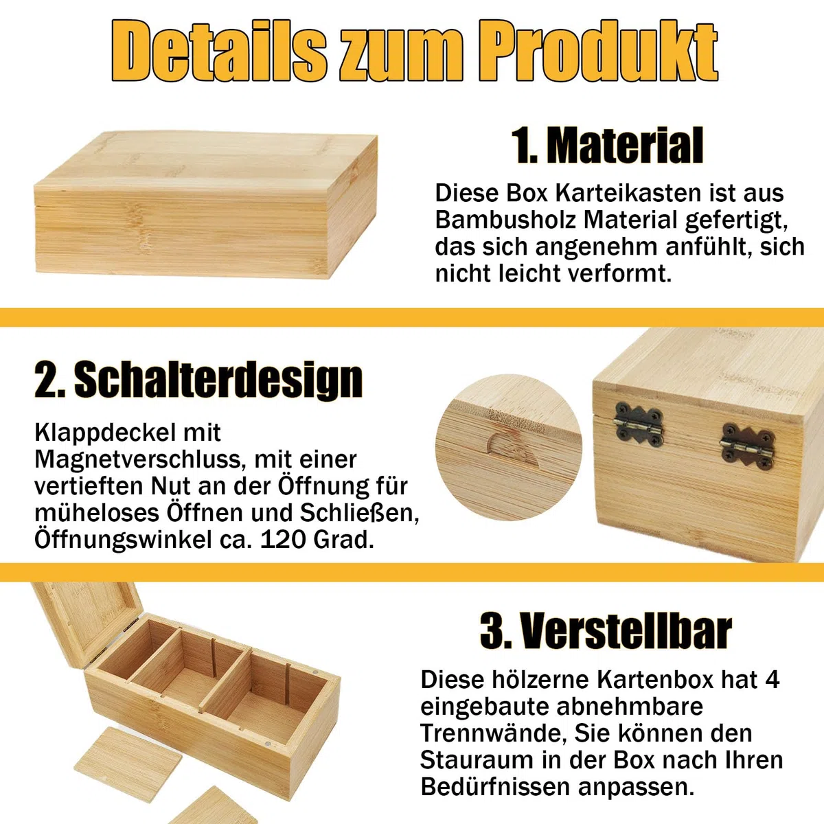 A8 Karteikarten Box Holz, 22,4 x 10 x 7,5 cm Aarteikarten Box mit Klappdeckel, Verstellbar Karteikartenbox mit 500 Bunten Haftnotizen und 10 Binderinge, für Verwendung auf Schreibtischen