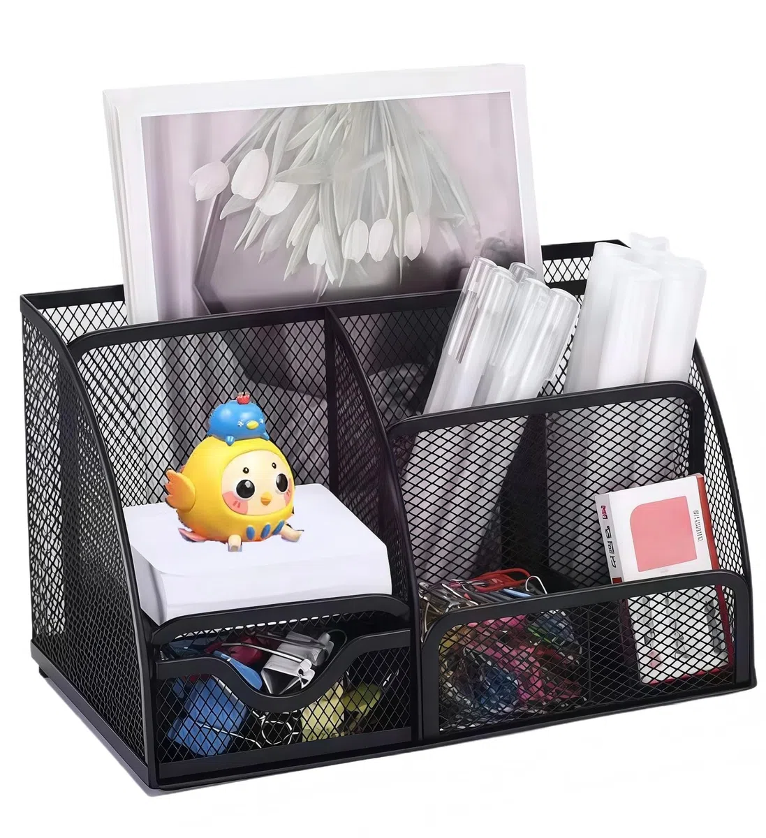 Schreibtisch Organizer,Bleistifthalter auf dem Schreibtisch, Stifte organizer schwarz, 7 Stifte organizer mit schubladen,Stiftehalter Metallgewebe,ZF1016 Büro organizer