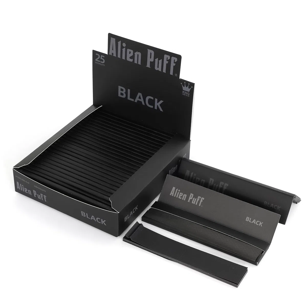 Alien Puff Black Papierrollen 25 Packs Rolling Papers, 110mm KingSizeSlim, Langsam Brennend&Gummi Arabicum