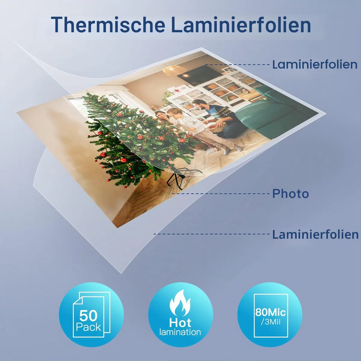 MAXDONE Premium Thermo Laminierfolien, 50 Stück Laminierfolien Transparent für Laminiergerät A3 A4 A5 A6, 3 Mil (80 Mikron) Dicke für Zusätzlichen Schutz