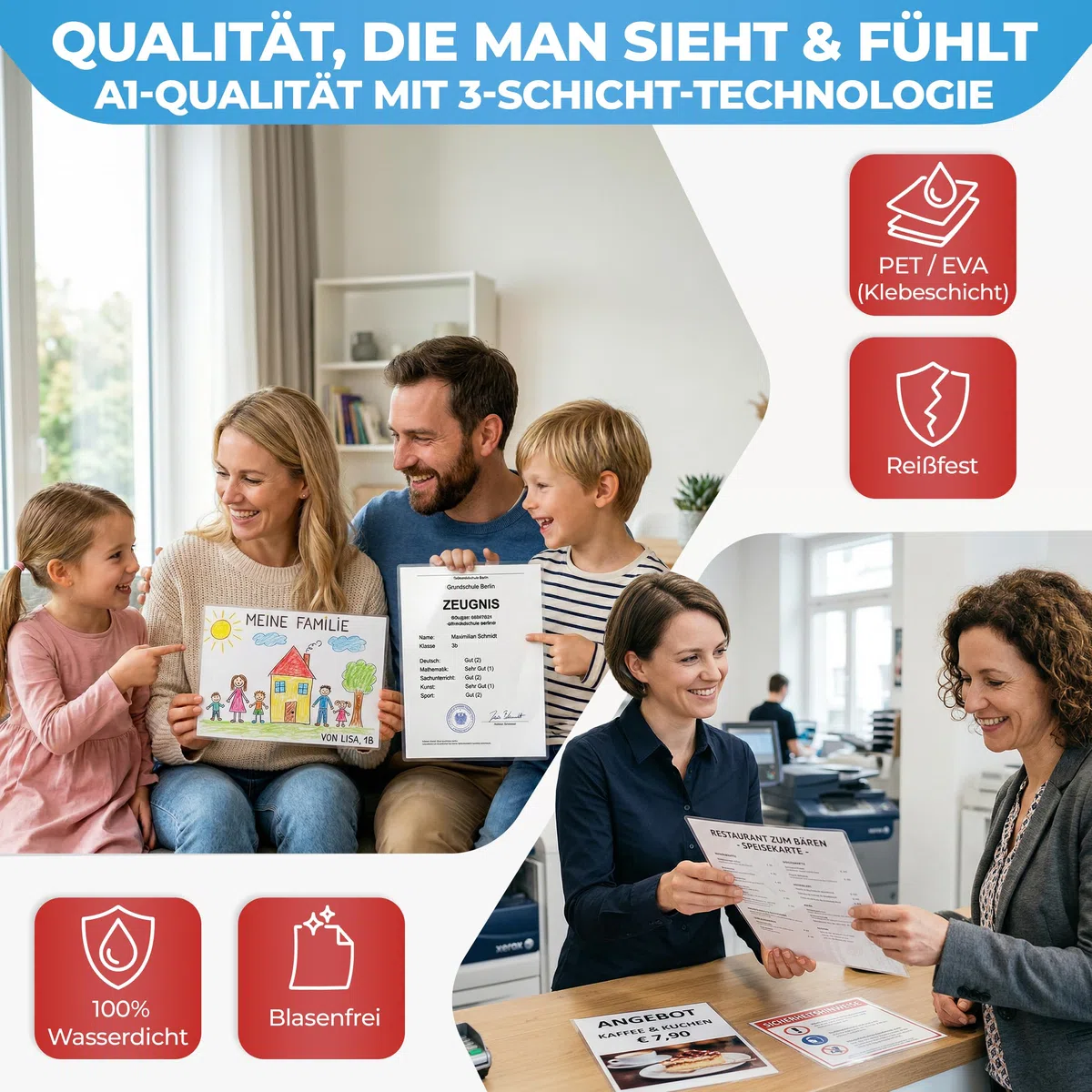 XLam Laminierfolien A4-2 x 80 Mic - matt/glänzend - 100 Stück- PREMIUMQUALITÄT FÜR PERFEKTE LAMINIERERGEBNISSE