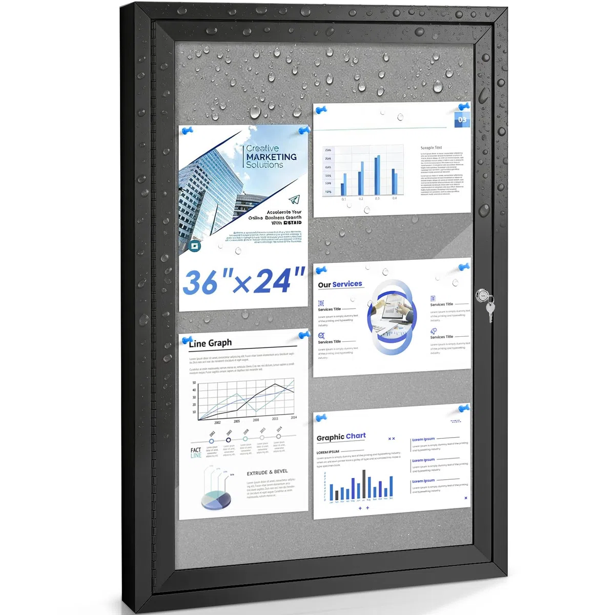 S SWANCROWN Pinnwand für den Außenbereich, wetterfest, 91,4 x 61 cm, geschlossene Pinnwand, Wandvitrine, graue Filztafel für Büro, Schule, Gewerbe, schwarzer Aluminiumrahmen