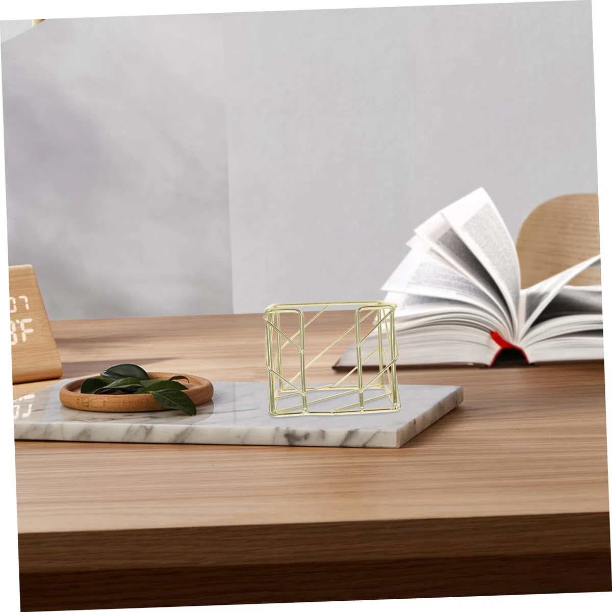 SOLUSTRE Goldfarbener Schreibtisch-Organizer Für Haftnotizen Mit Großzügigem Stauraum Und Hohlem Muster Kompakt 3.94X3.94X3.15In Für Home Office Und Bürobedarf