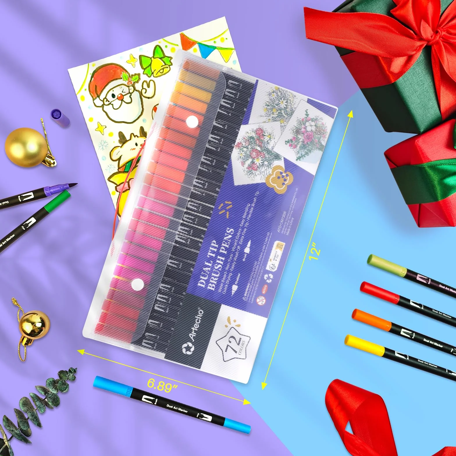 Artecho Dual Brush Pen Set 72 Farben, Fineliner Set, Filzstifte Dicke und Dünne, Pinselstifte set, Stifte für Bullet journal, Kalligraphie, Manga, Malbücher und Handlettering