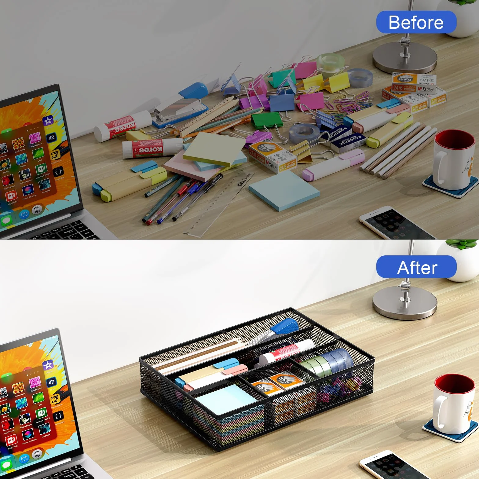 EasyPAG Metall Schubladen Tablett Stiftablage Schreibtisch Organizer Stiftehalter Stiftköcher Utensilienschalen Büro Organisation Zubehör Ablage,Schwarz