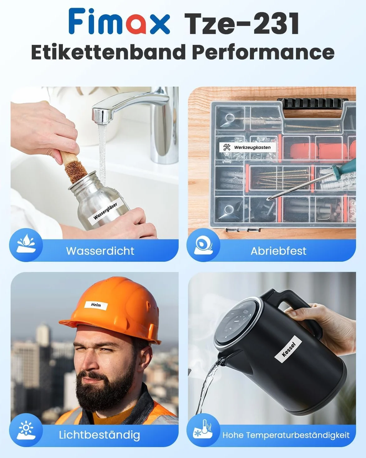 Fimax Laminated 12mm 0.47" White TZe-231 Schriftband Ersatz für Brother P-touch Bänder 12mm kompatibel mit Beschriftungsgerät Brother Ptouch PT-H110 PT-H100LB PT-H105 PT-H107B PT-D410, 5-Packung