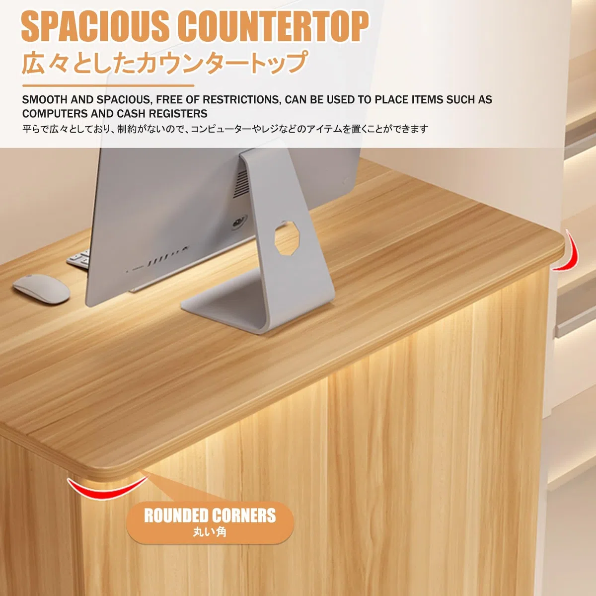 Generisch L-förmiger Kassentisch mit abschließbarer Schublade, Kassentheke und Empfangseinheit, vielseitige Theke für Büros und Einzelhandel, Schlichtes Design, weißes Stein-Finish, 60 cm.