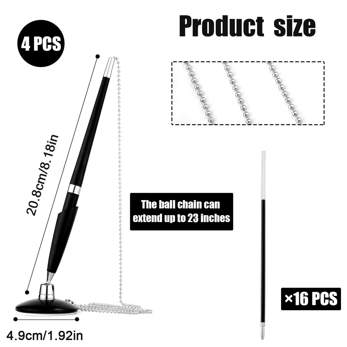 LUTER 4St Stift mit Kette, Stift an Kette Stift mit Befestigter Kette Sicherer Stift mit Kette Stiftketten mit 16St Austauschbaren Ersatzminen Zubehör für Zuhause Büro Bank Hotel