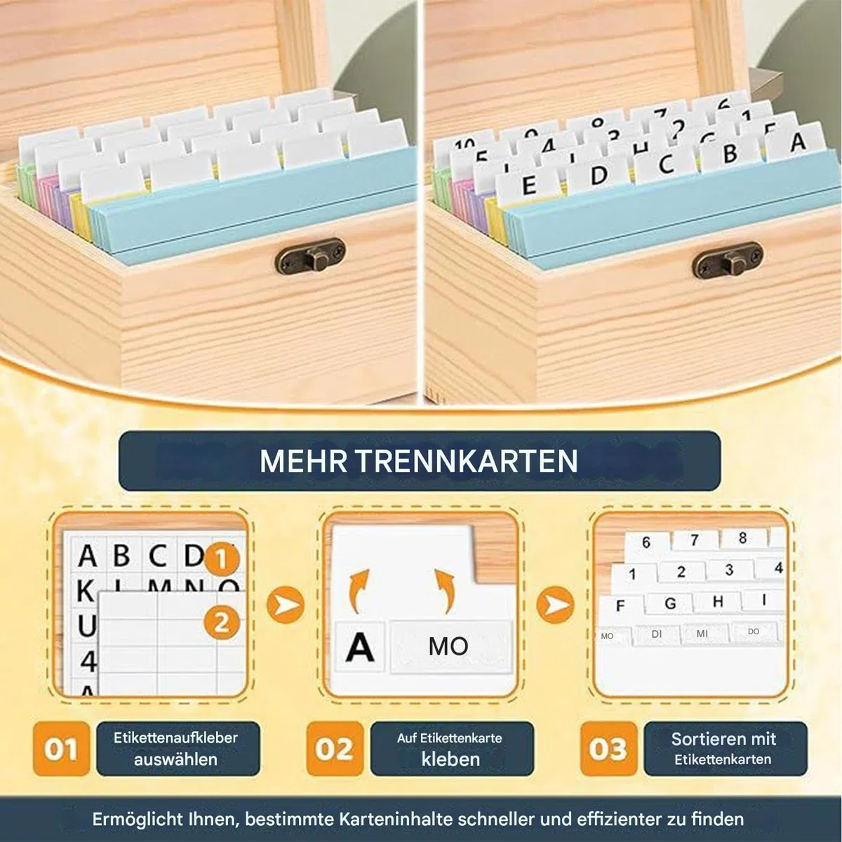 Generisch Holz Karteikartenbox A7 Mit 150 Karten, Rezeptbox Aus Holz Mit Registerkarten, Karteikarten Organizer Für Notizen, Rezepte, Postkarten Und Büro Schule Hochzeit (15x10x10,5 cm)