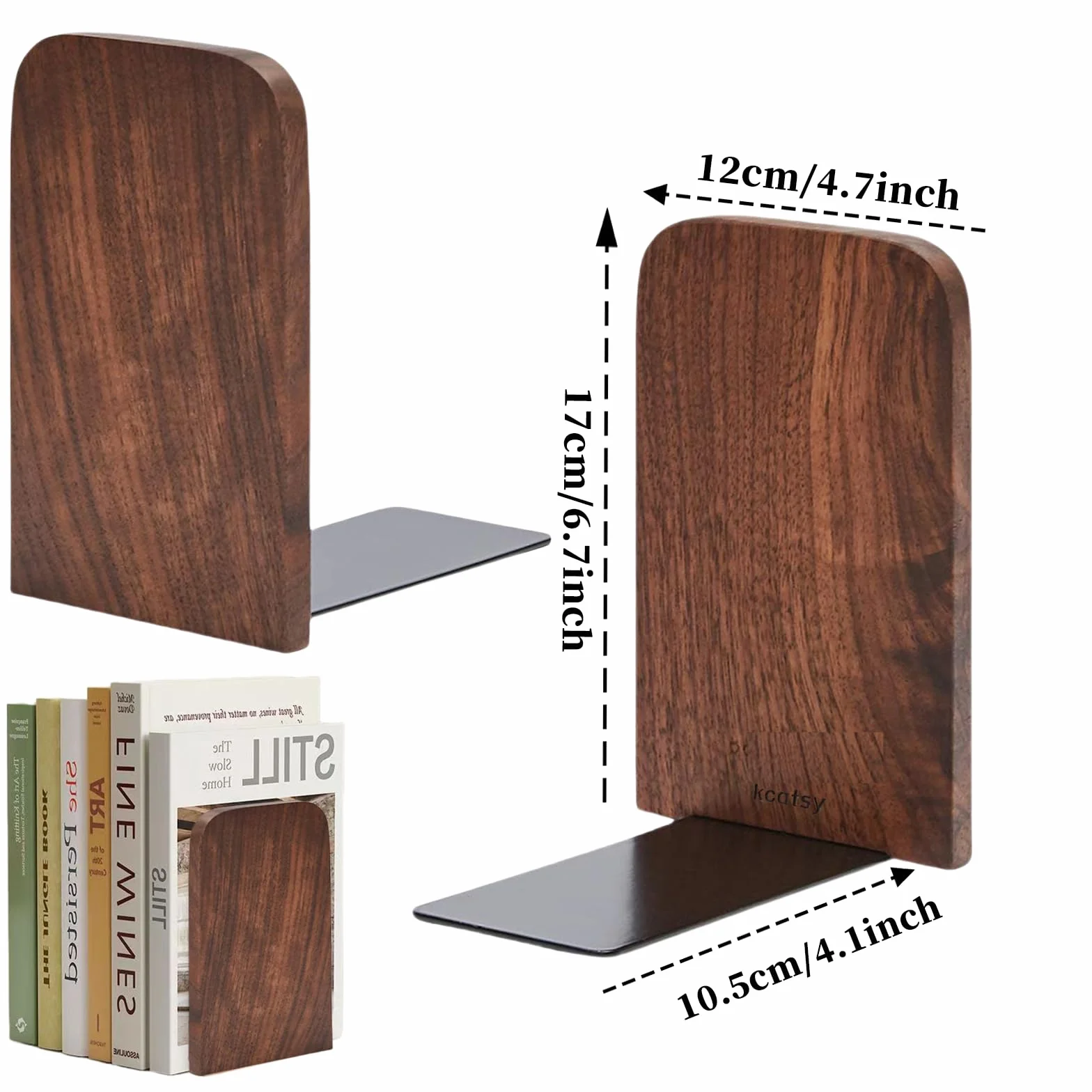 Buchstützen Holz 2 Stück (1 Paar) Walnussholz 17 x 12 x 10,5 cm - Bookends Buchstütze Holz Bücherstütze Bücherhalter DVD Regal für Zuhause, Büro und Schule