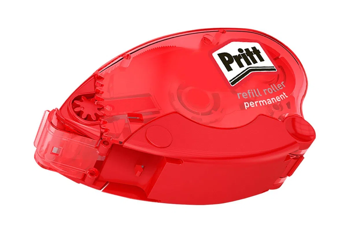Pritt Kleberoller permanent, Gehäuse recyceltem Plastik, 16m x 8,4mm Premium Klebewaben+ 3 Nachfüller Eco Pack