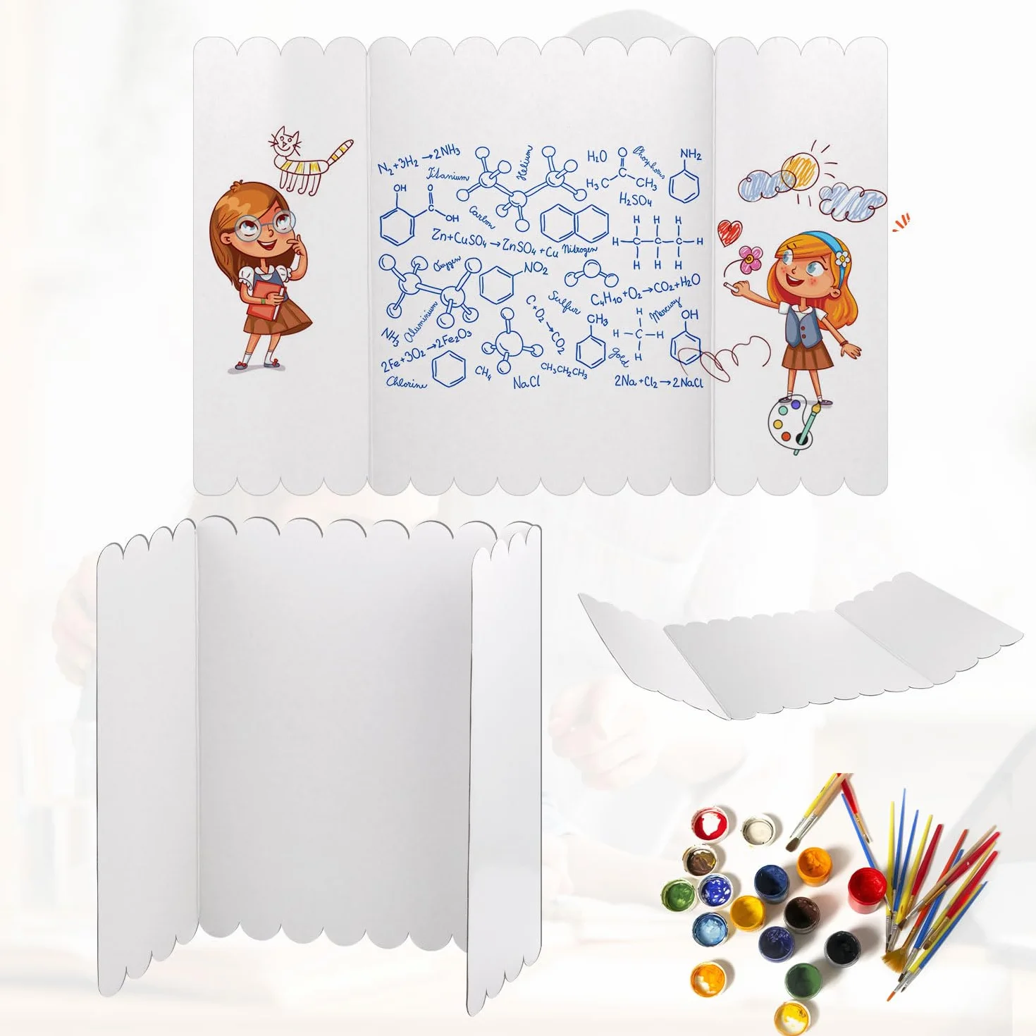 4St 61x40,7cm Trifold Poster Board, Dreifach Gefaltete Postertafeln, mit 1 Blatt Punktkleber, Weiße Science Fair-Tafel, Präsentationstafel zum Präsentieren von Projektfotos für die Schulbüro-Messe