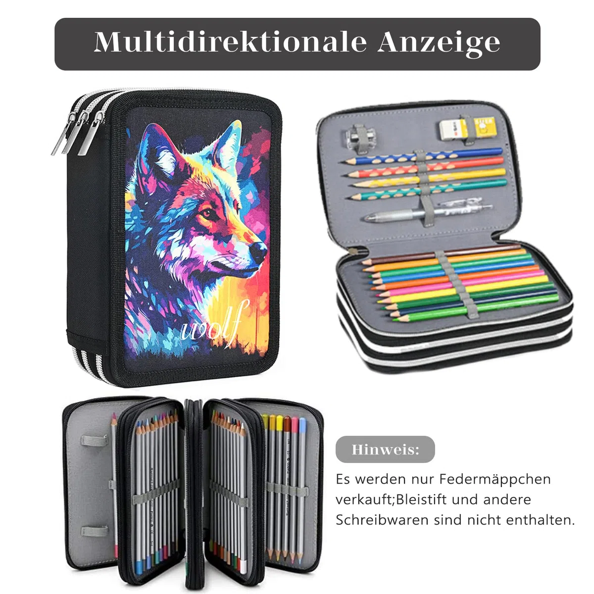 Veroa Federmäppchen 3-Fach - Quadratisch, Mehrschichtig,Große Kapazität Mäppchen Federmäppchen Schwarz Kinder 3 Fächer - 57 Pockets für Schule,Teenager,Kinder,Junge,Mädchen
