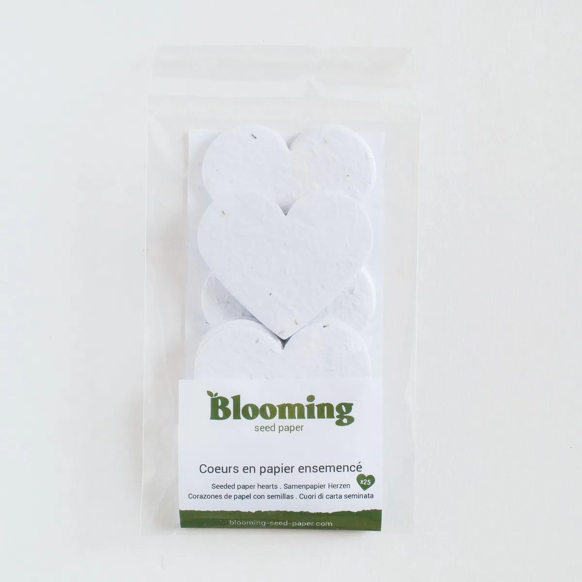 Blooming Herzen aus Papier, gesät, 25 Stück, für Hochzeit, zum Einpflanzen, blanko, 6,3 x 6,3 cm, 300 g/m², weiß, biologisch abbaubar, Wildblumensamen
