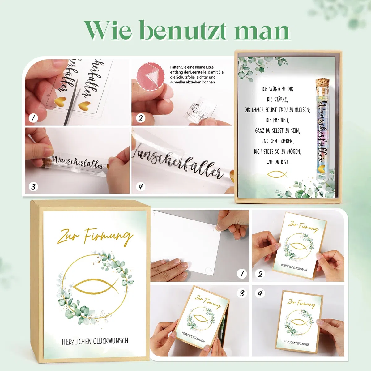 BOFUNX Firmung Geschenke Verpackung Geldgeschenke zur Firmung Inklusive Karte Geschenkbox Kunststoff Reagenzglas Jutesäckchen Geld Gutschein Verpackung für Jungen Mädchen