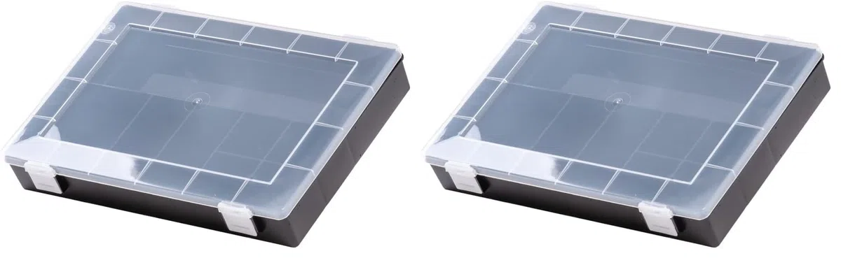 hünersdorff Sortimentskasten: stabile Sortierbox (PP-Classic) mit fester Fachaufteilung (8 Fächer), Sortierkasten-Maße: T225 x B335 x H55 mm, Made in Germany, 611710, Schwarz (Packung mit 2)