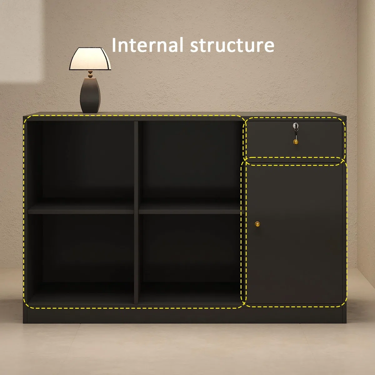 Empfangstheke, Thekenschreibtisch mit Abschließbaren Schubladen und Lagerschränken, Kassentheke Aus Holz, Einzelhandelskasse für Lobby, Salon, Zuhause, Büroschreibtisch(Beige,23.6in/60cm)