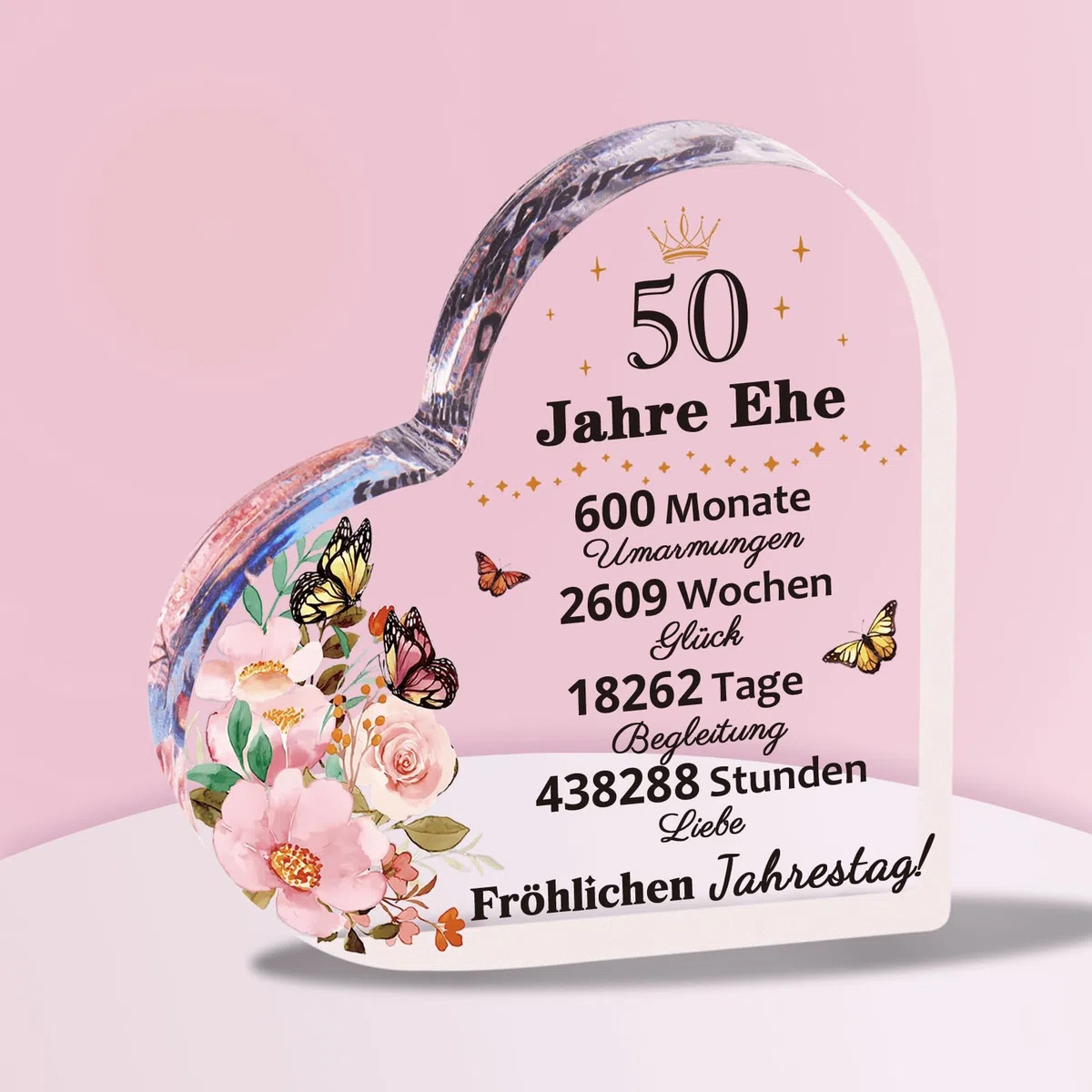 Geschenk Goldene Hochzeit, 50. Hochzeitstag 12cm-1cm Herzförmiges Transparentes Ornament, Goldene Hochzeit Geschenke Fur Papa, Mama