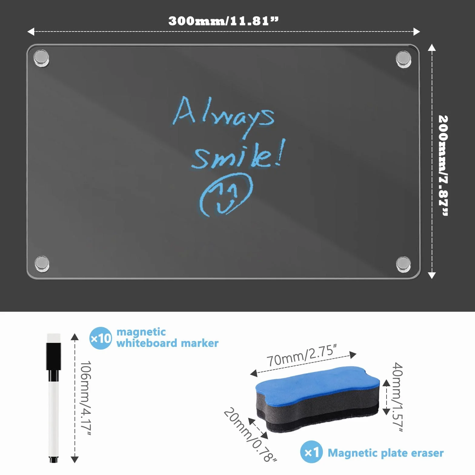 2 Stück Magnetische Acryltafel für Kühlschrank Transparenter Abwischbarer Wochenplaner & Monatsplaner Acryl Whiteboard 30x20cm mit 10 Markern & 1Magnet Radierer für Familie, Büro, Schule