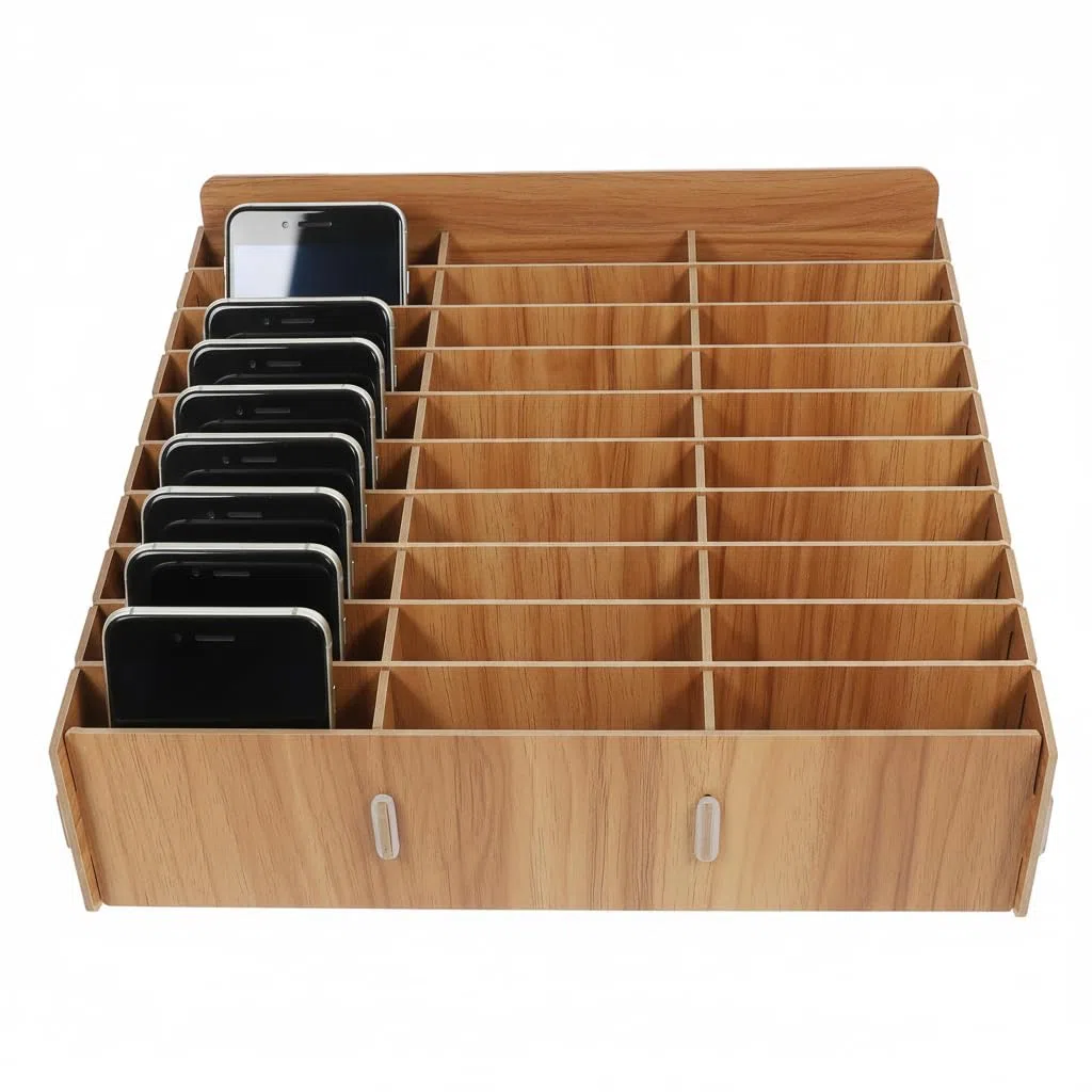 Housoutil Handy Aufbewahrungsbox Aus Holz Mit 30 Fächern – Mobile Telefonbox Für Schule Büro Und Besprechungsräume Zur Organisierten Handygarage