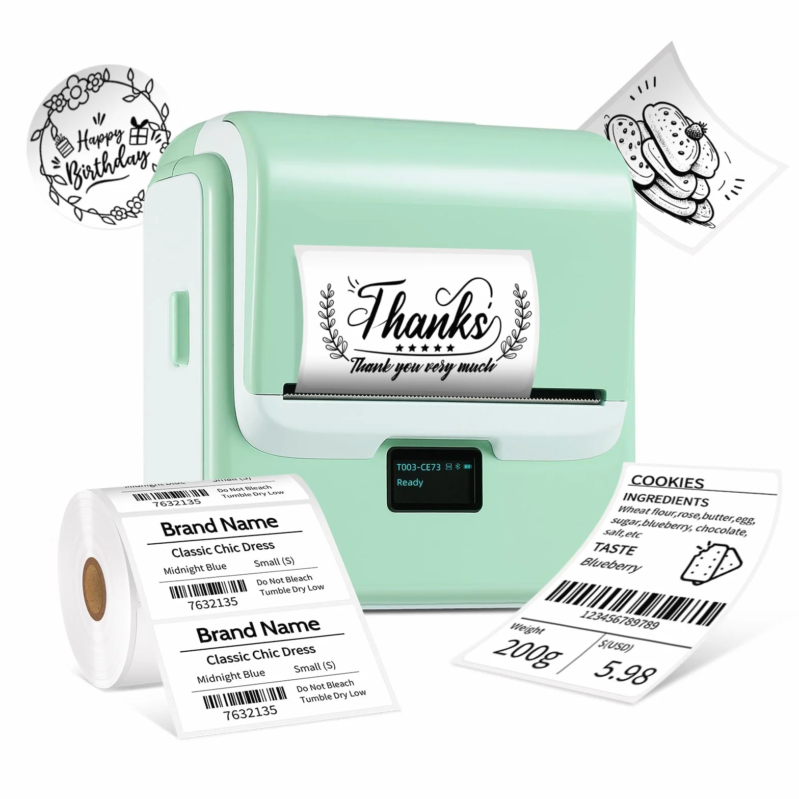 ORGSTA T003 etikettendrucker selbstklebend etikettiergerät Bluetooth & USB 2200 mAh etikettiermaschinen 50 mm/s beschriftungsgerät ettikettiergeraet Label Printer Sticker Maker