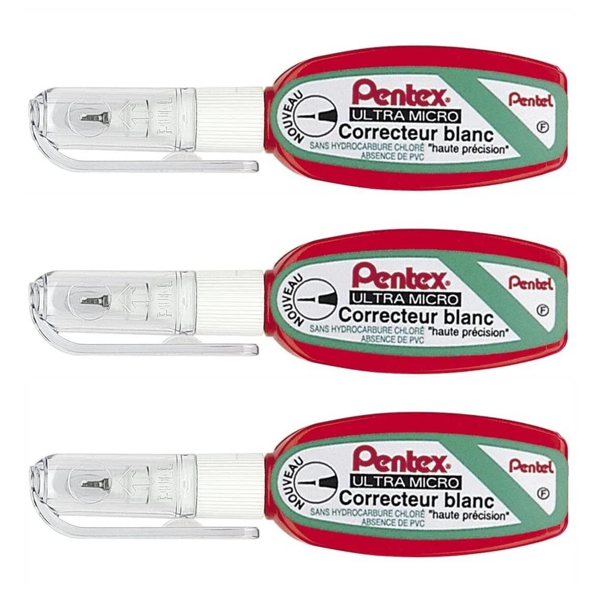 PENTEL Pentex Pocket ZL103-WF Korrekturflüssigkeit, hohe Präzision, 4,2 ml, Weiß, 3 Stück