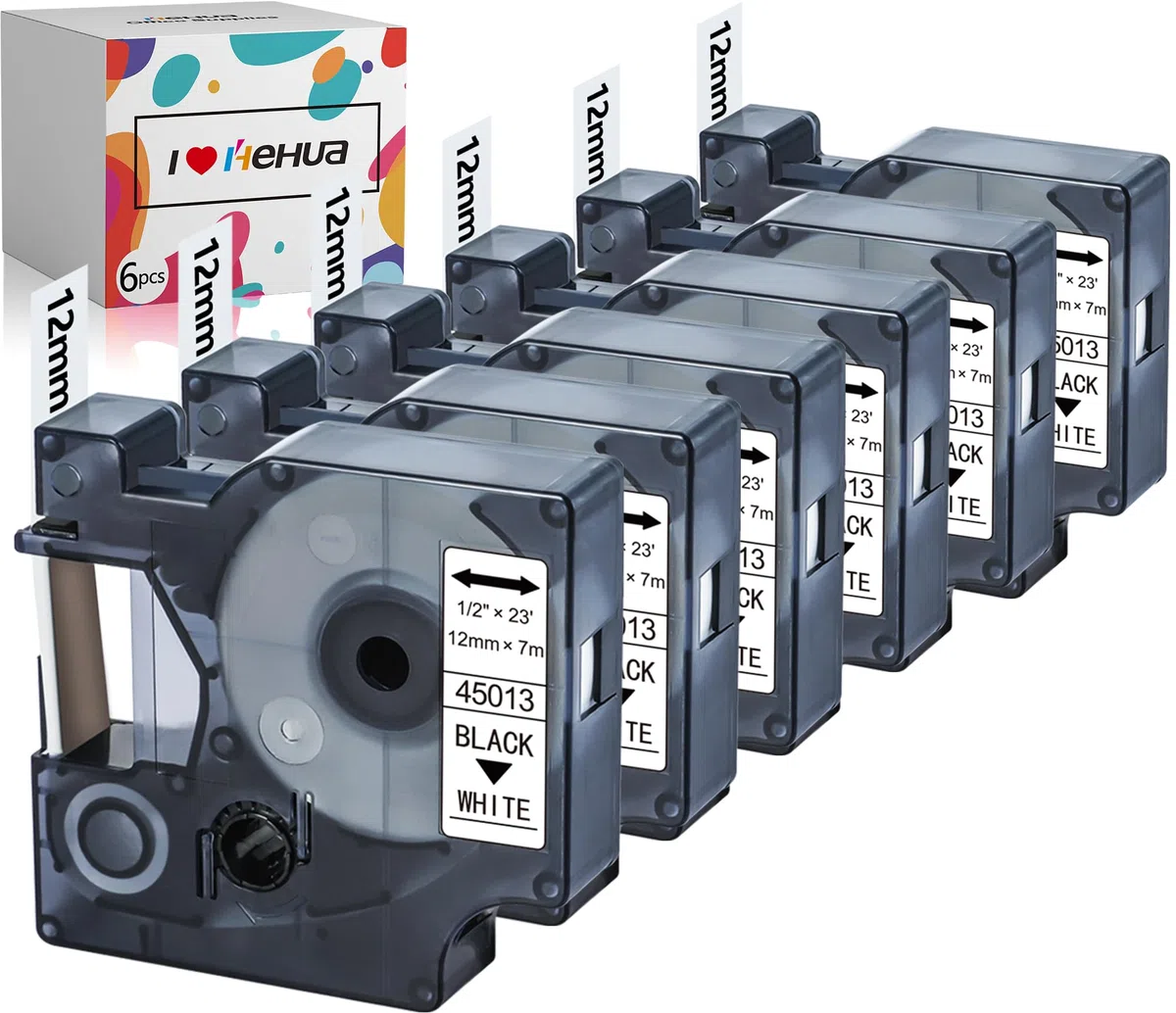 6x Ersatz für Dymo 45013 D1 Etikettenband 12mm S0720530 Schwarz auf Weiß | Kompatibel mit Dymo LabelManager 160, LabelManager Executive 640 CB, 280 210D 420p PNP Labelpoint 150 350 LabelWriter 450 Duo
