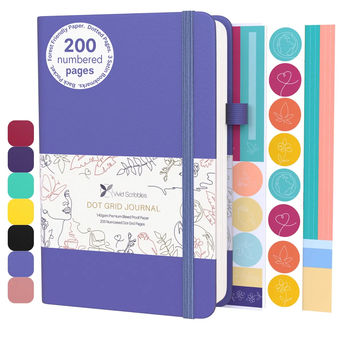 Vivid Scribbles Bullet Dotted Journal – 140 g/m² dickes, weißes Papier – 200 nummerierte Punktraster Seiten – 14,7 x 21,1 cm gepunktetes Notizbuch
