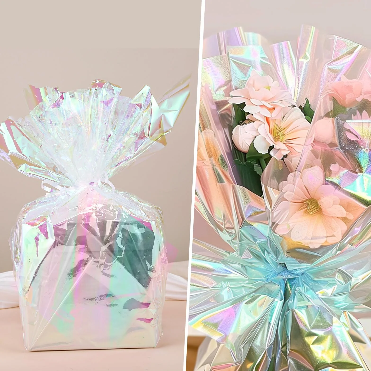 woric Irisierende Folie, 43cmx25m Regenbogen Cellophan Rolle Geschenkfolie Farbig Blumenfolie Verpackungsfolie für Geschenke Blumenstrauß Geschenkkorb Geburtstag Hochzeit Muttertag Party