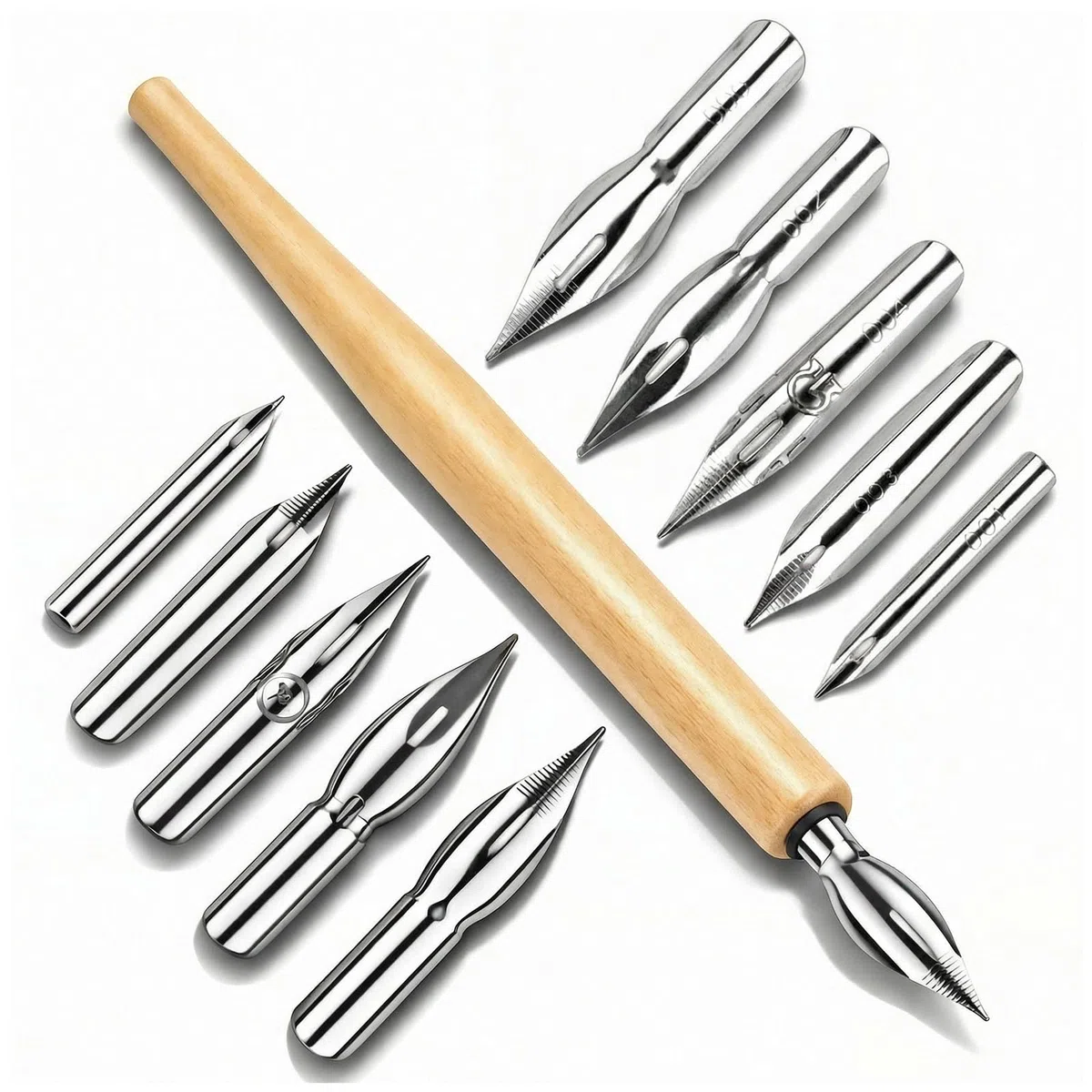 G-Pen Tintenfeder Edelstahl Zeichen-Comic-Stiftfeder,11-teiliges Comic-Stiftfeder-Set,Dip-Pen-Federhalter mit Comic-Stiftfeder, Kalligraphie-Zeichenstifthalter aus Holz mit Edelstahl-Stiftfeder