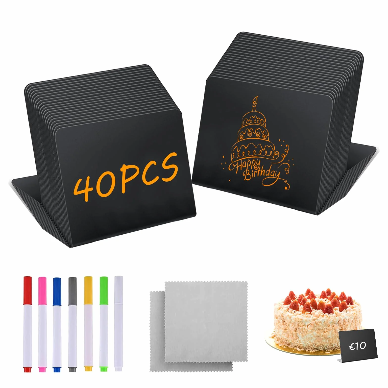 40 Stück Mini Kreidetafel, Preisschilder Beschreibbar, Buffet Zubehör mit Aquarellstiften, Buffet Schilder mit Reinigungstuch, Kleine Tafeln zum Beschriften, für Nachrichtenschilder, Preisschilder