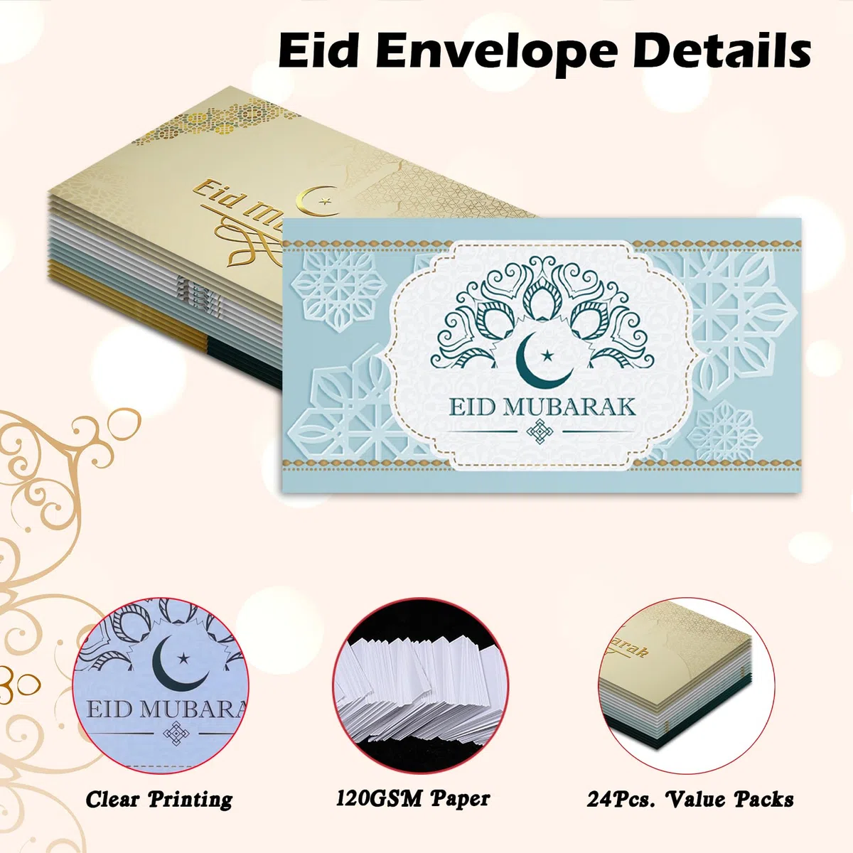 Eid Money Umschläge, 24 Stück Eid Money Wallets Geldumschläge für Bargeld, Eid Mubarak Geldumschläge, Eid Money Wallet Geschenkumschläge für Geld